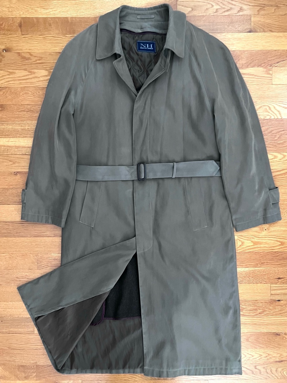 Vintage Newport Harbor Olive Green Belted Trench Coat with Zip-Out Lining (M)